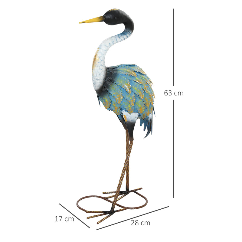 Outsunny Heron Garden Statue, Standing Garden Ornament, Metal Garden Gift with Stakes, 28 x 17 x 63 cm, Multi-Colour AOSOM