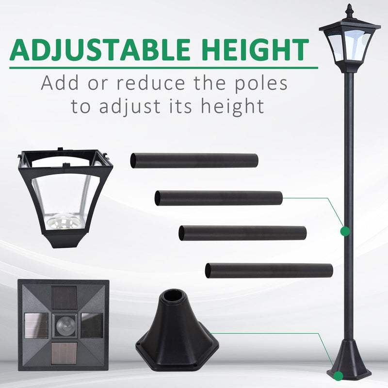 Set of 2 Black Solar Garden Post Lights with LED Lanterns and Dusk Sensor 1.2M Tall