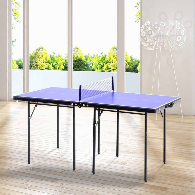 HOMCOM Folding 5ft Mini Compact Table Tennis Top Ping Pong Table Set Professional Net Games Sports Training Play Blue