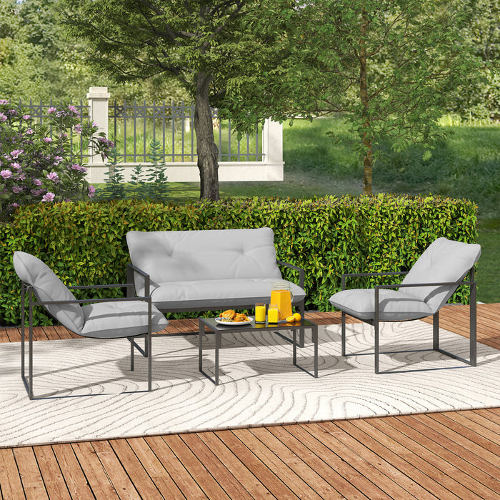4 Piece Patio Dining Set with Cushions in Black and Light Grey by Outsunny