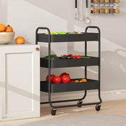 3 Tier Metal Storage Trolley With Wheels And Mesh Baskets For Home Organisation Black