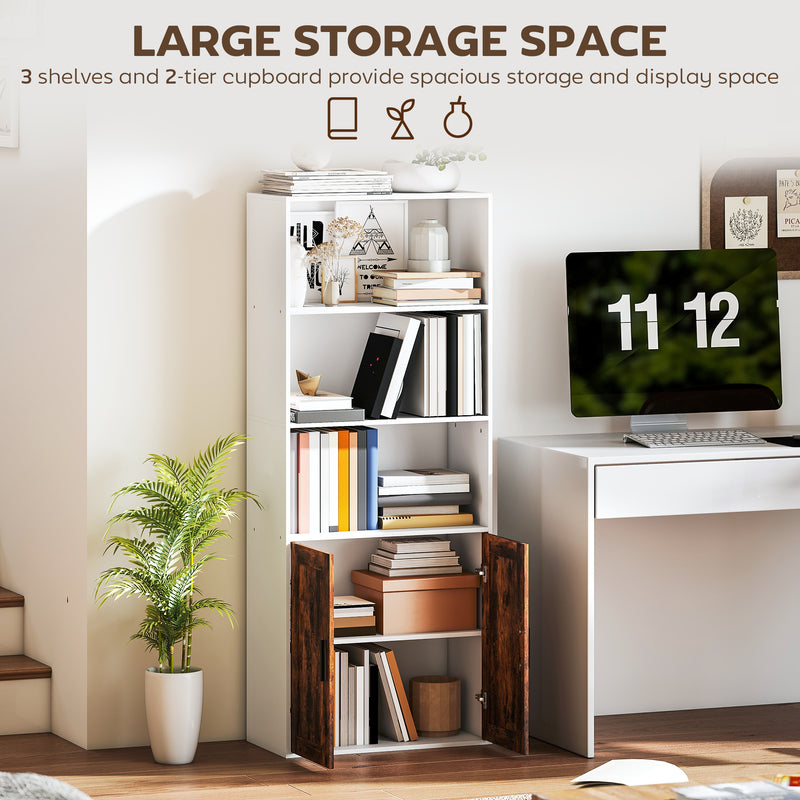 5 Tier Wooden Bookcase With Adjustable Shelves For Home Office Or Study, Rustic Brown