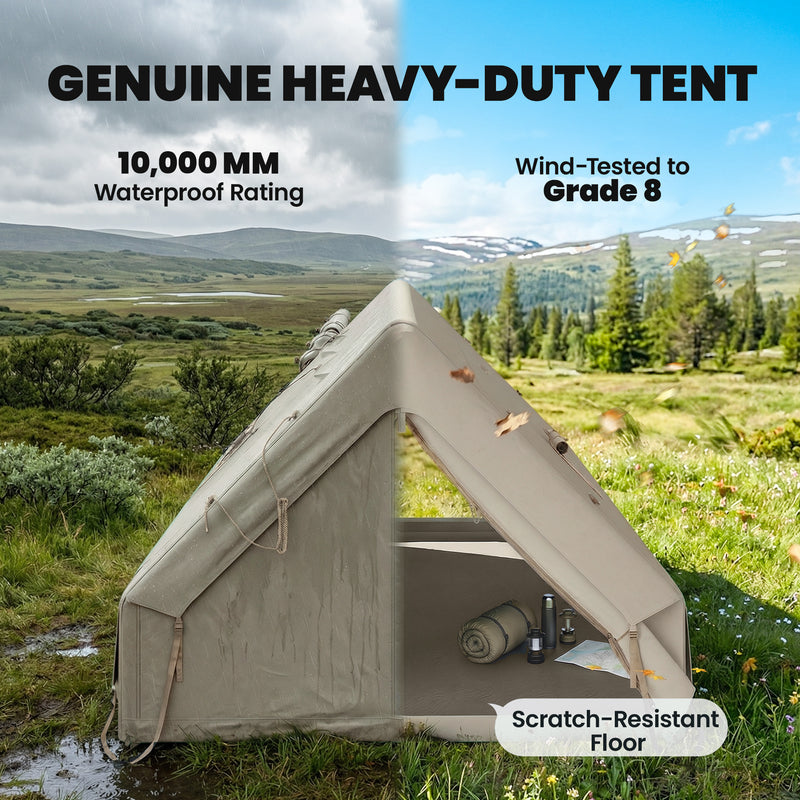 Large Waterproof Inflatable Camping Tent With Skylights & Air Pump, 8-10 Person, Khaki