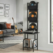 Tall Media Stand for Organising Vinyl Records and CDs with Space Saving Vertical Design Black Homcom