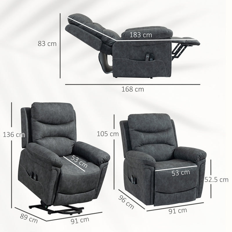 Grey Power Lift Recliner Chair with Heat Vibration Massage and USB Port for Elderly Support
