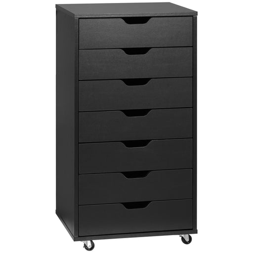 Mobile 7 Drawer Filing Cabinet for Home Office Storage with Lockable Wheels, Black