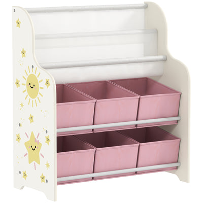 Kids Storage Shelf With Book Rack and Removable Drawers for Easy Organisation Pink AOSOM