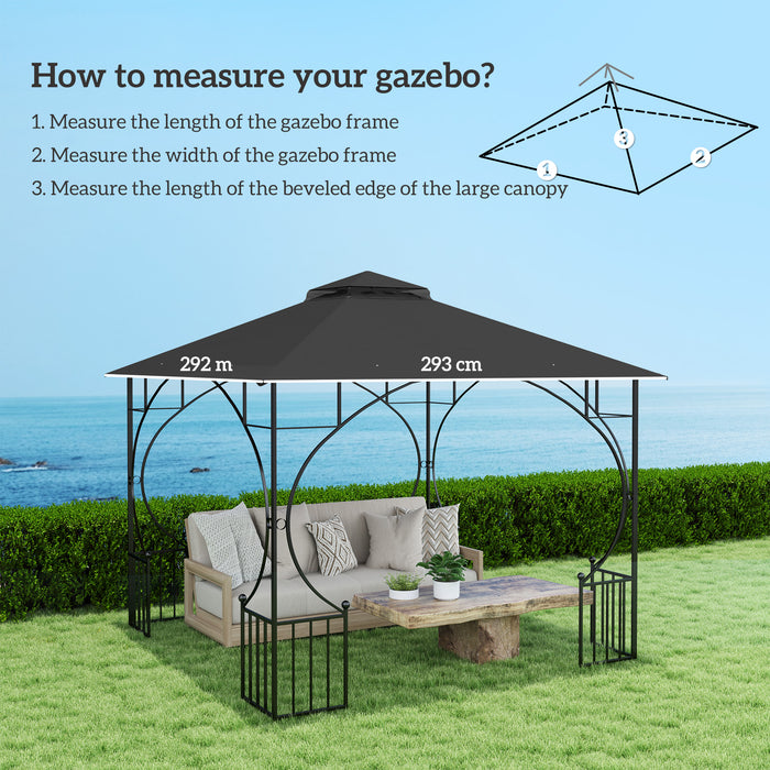 Black 3x3m Replacement Gazebo Canopy Double Tier Roof for Garden and Patio by Outsunny