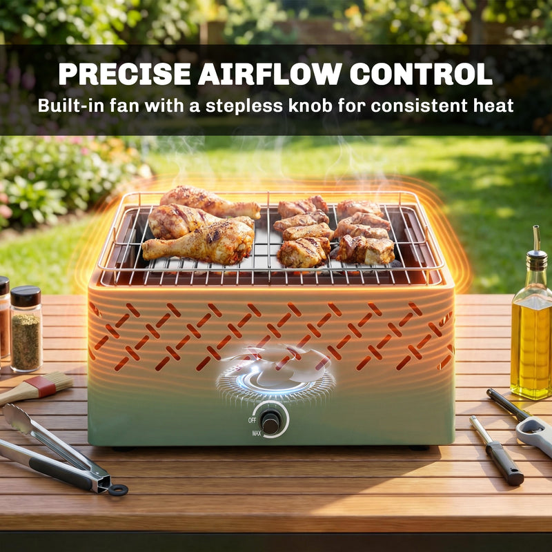 Portable Charcoal Barbecue with Adjustable Fan for Easy Outdoor Cooking Light Green