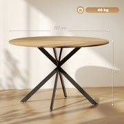 4 Seat Round Dining Table Industrial Style with Wood Effect Top and Black Steel Frame for Kitchen