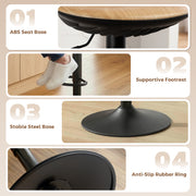 Adjustable Kitchen Bar Stools Set of 2 with Swivel and Easy Clean Seats Oak Black AOSOM