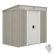 Light Grey Wood Effect Metal Garden Storage Shed with Sliding Doors and Base Kit by Outsunny