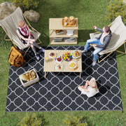 Reversible Black Outdoor Rug 182x274cm With Carry Bag For Garden Camping Beach Use