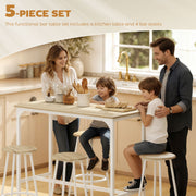 Breakfast Bar Table and Four Stools Set Space Saving for Small Kitchens Natural Wood White AOSOM