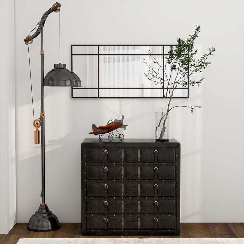 Decorative Grid Wall Mirror With Hanging Hooks Ideal For Hallway Or Living Room Black AOSOM