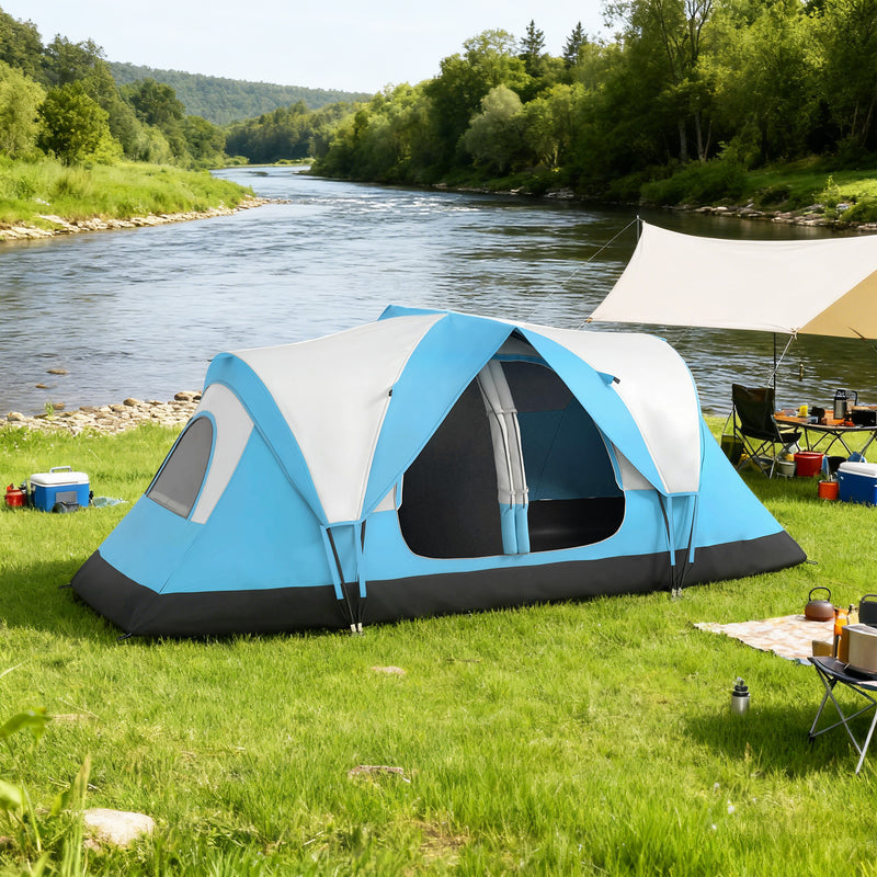 Family Tent 6 Person With 2 Bedrooms, Waterproof Rainfly 2000mm, Sky Blue