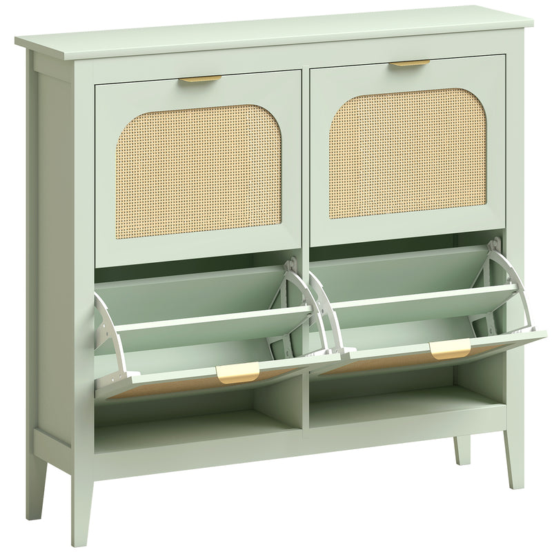 Shoe Cabinet with Flip Drawers for Hallway Storage Slim Space Saving Design Light Green