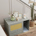 Grey Boho Style Cat Litter Box Enclosure with Rattan Door Scratching Mat and Toy Ball by PawHut