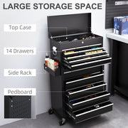 14 Drawer Rolling Tool Chest with Top Cabinet for Organised Garage Storage Black