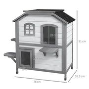 2 Storey Wooden Cat House With Escape Door Ideal For Indoor Or Outdoor Use, White