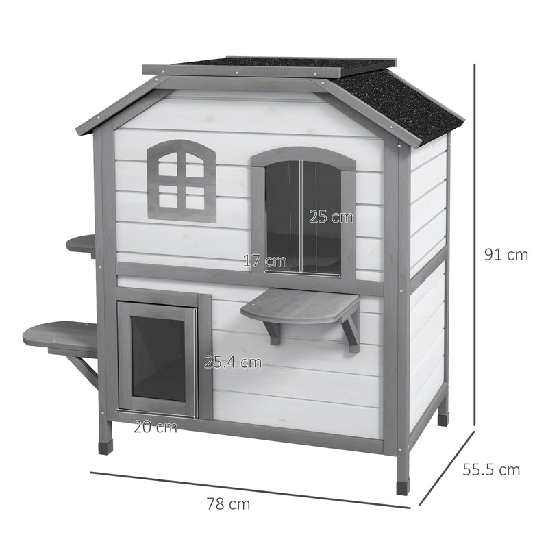 2 Storey Wooden Cat House With Escape Door Ideal For Indoor Or Outdoor Use, White