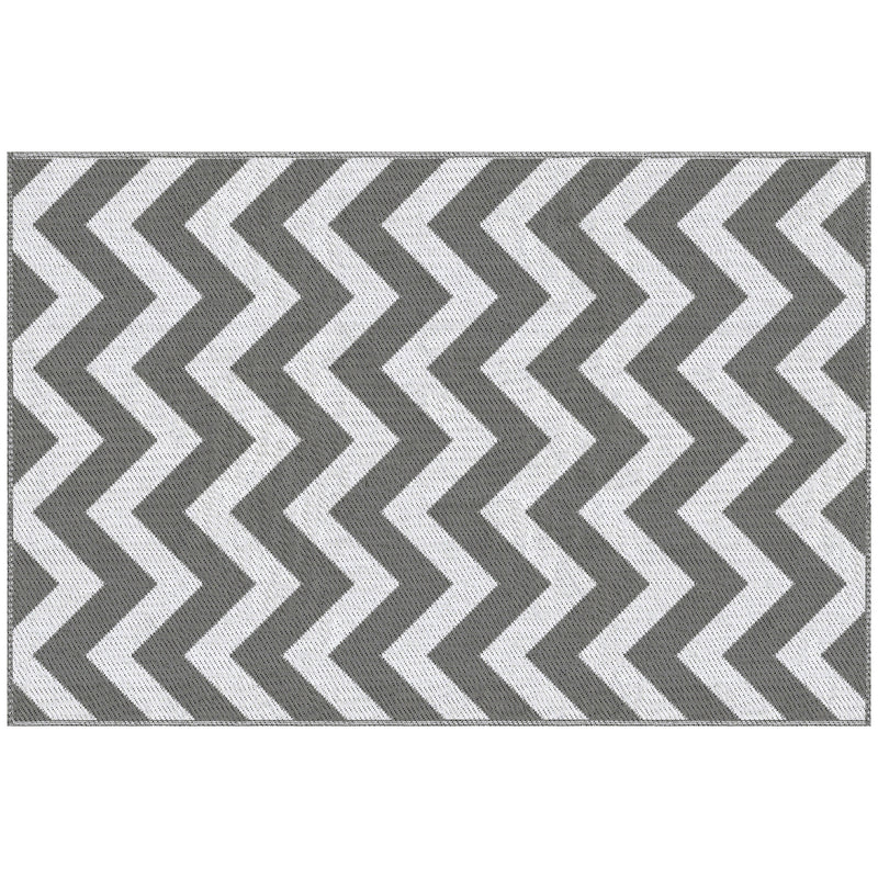 Grey and White Reversible Outdoor Rug 1.2 x 1.8m Waterproof Plastic Mat for Garden Camping Beach by Outsunny