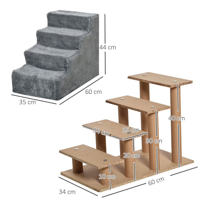 Four Step Pet Stairs with Washable Plush Cover for Small Dogs and Cats Light Grey AOSOM