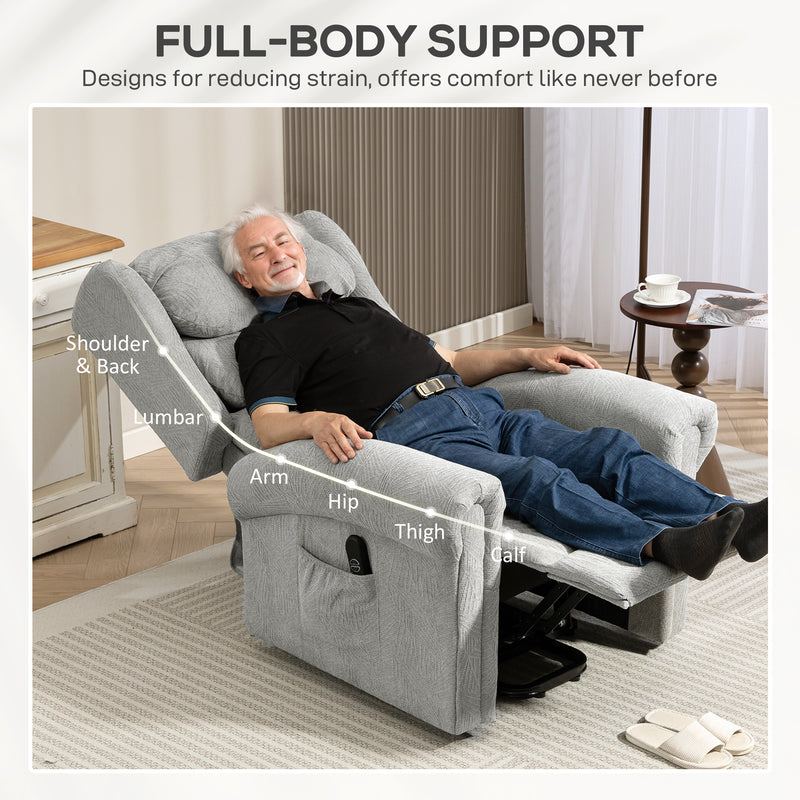 Electric Recliner Chair With Power Lift And Remote For Elderly Comfort And Support Grey