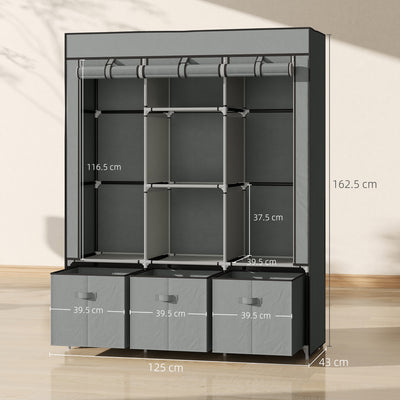 Light Grey Fabric Wardrobe With Shelves Drawers And Rails Ideal For Bedroom Storage