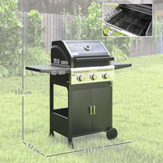 Black 7.5kW Three Burner Gas BBQ Grill With See Through Lid by Outsunny