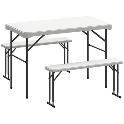 3 Piece Folding Picnic Table and Bench Set for Outdoor Dining and Camping White AOSOM