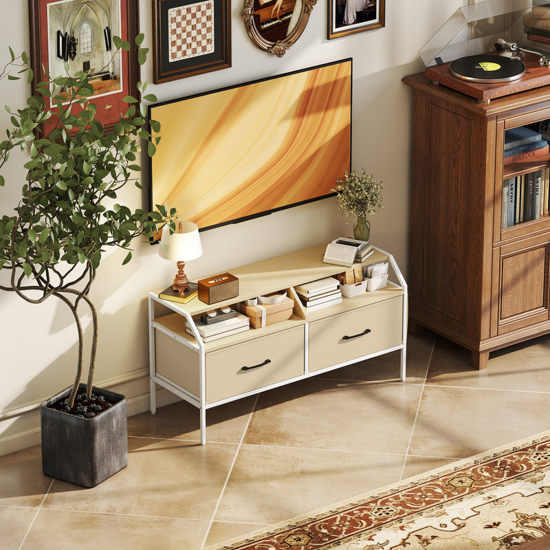 TV Stand Cabinet for 55 Inch TVs with Storage Drawers and Shelves for Living Room, Natural Wood