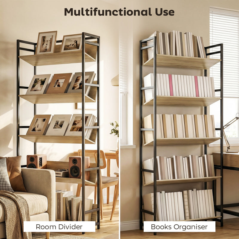 Bookcase Room Divider with 5 Shelves for Organised Storage Oak and Black