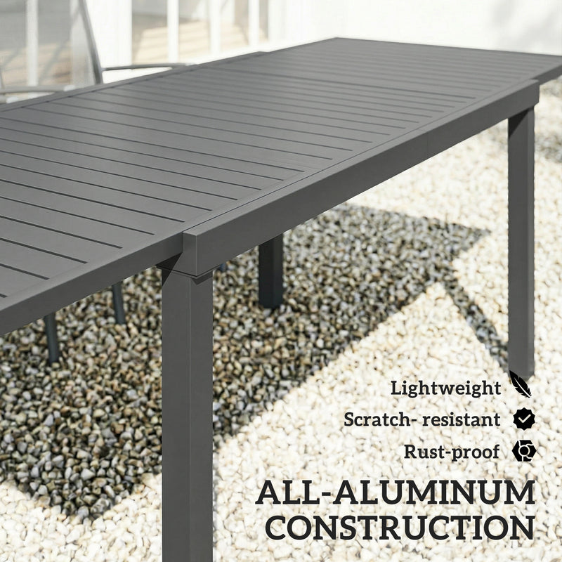 Extendable Garden Dining Table for 6 to 8 People with Slatted Top Aluminium Dark Grey Outsunny