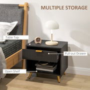 Set of 2 Bedside Tables with Drawer and Shelf Ideal for Bedroom Storage Black Gold Tone