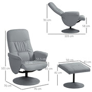 Swivel Recliner Chair with Footstool High Back PU Leather Armchair for Living Room Light Grey