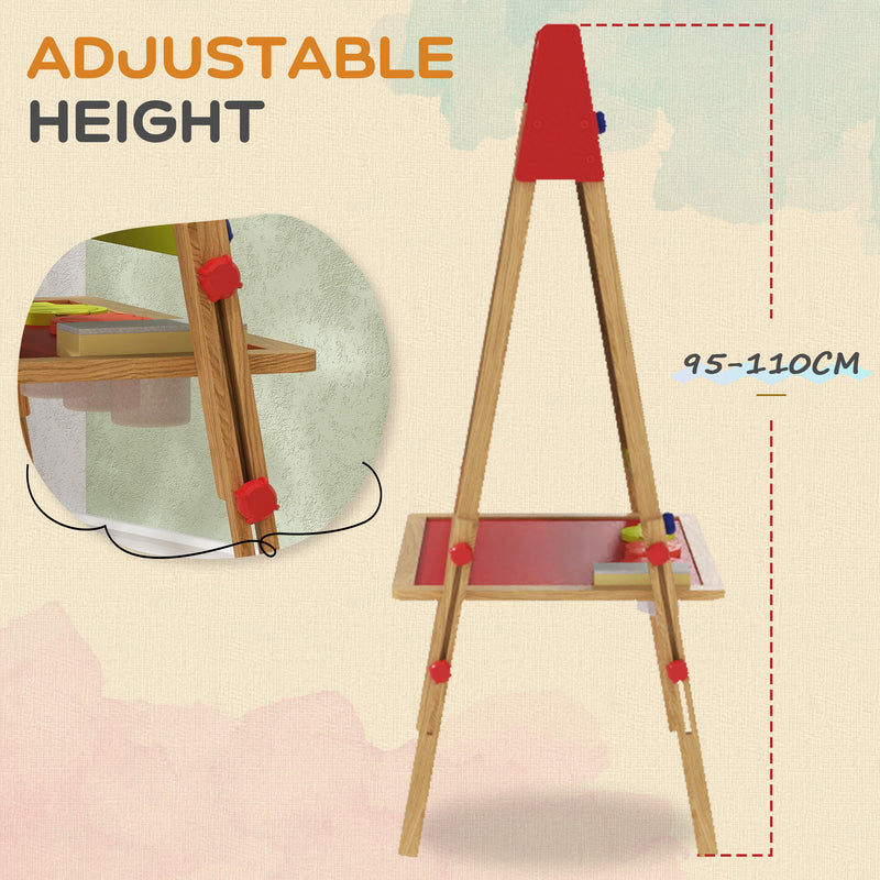 3 in 1 Wooden Kids Easel with Paper Roll Whiteboard Chalkboard and Painting Accessories by AIYAPLAY Aiyaplay