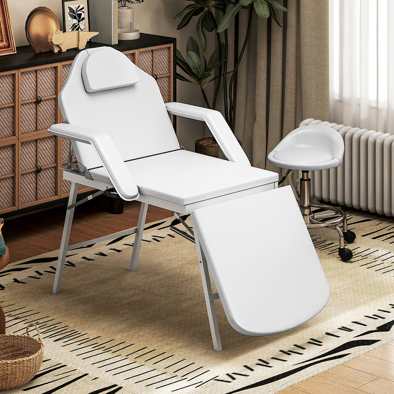 3 Section Foldable Massage Table with Adjustable Backrest for Spa and Beauty Treatment White