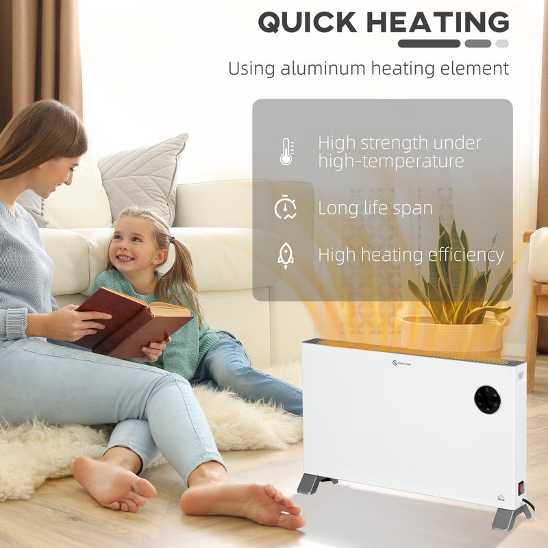 2000W Freestanding Electric Convector Heater With Timer and Thermostat Control, White