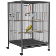 Bird Cage With Rolling Stand For Budgies And Small Birds Easy Access Design, Grey