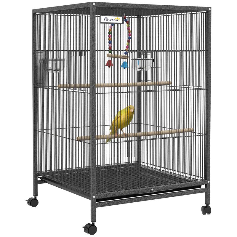 Bird Cage With Rolling Stand For Budgies And Small Birds Easy Access Design, Grey