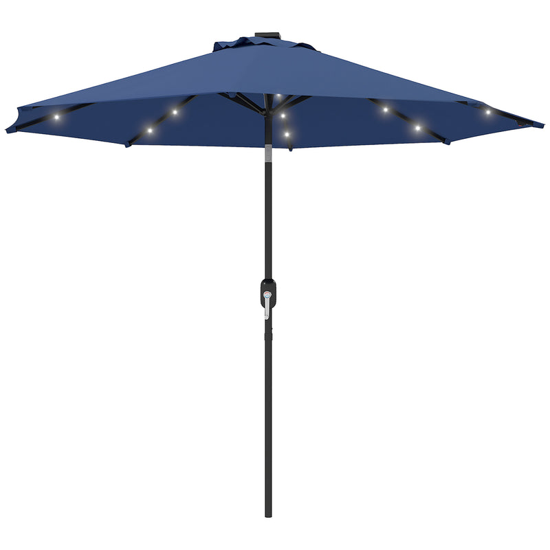 Blue 2.7m Garden Parasol with 24 LED Lights UV Protection Outdoor Shade by Outsunny