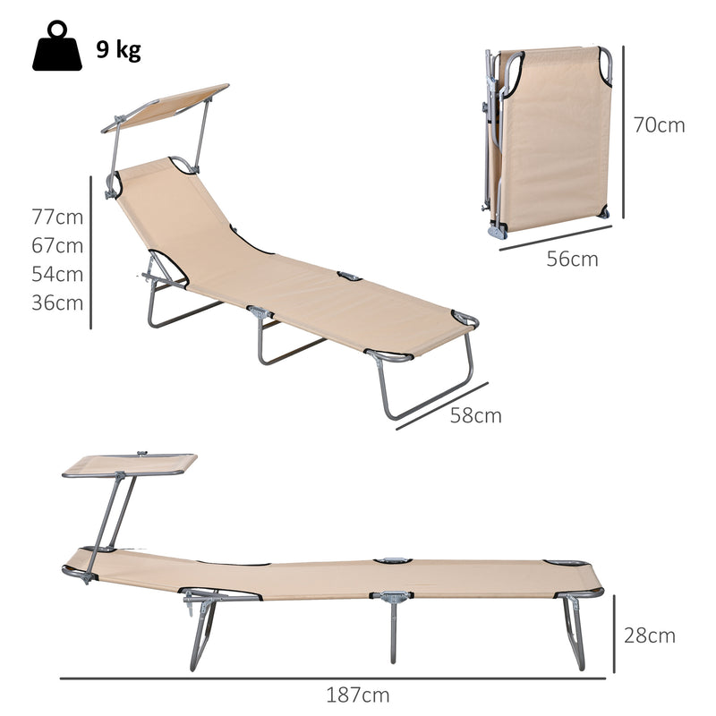 Set of 2 Foldable Sun Loungers With Adjustable Backrest and Sun Shade For Garden or Beach