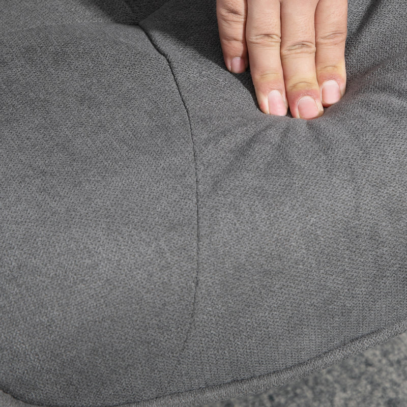 Linen Swivel Recliner Armchair With Footstool And Wooden Base For Living Room Grey