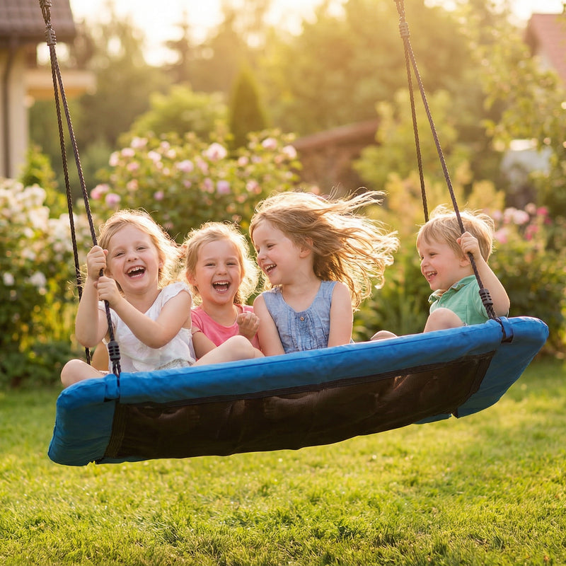 Kids Outdoor Nest Swing for Up to 4 Children Adjustable Height Waterproof Blue