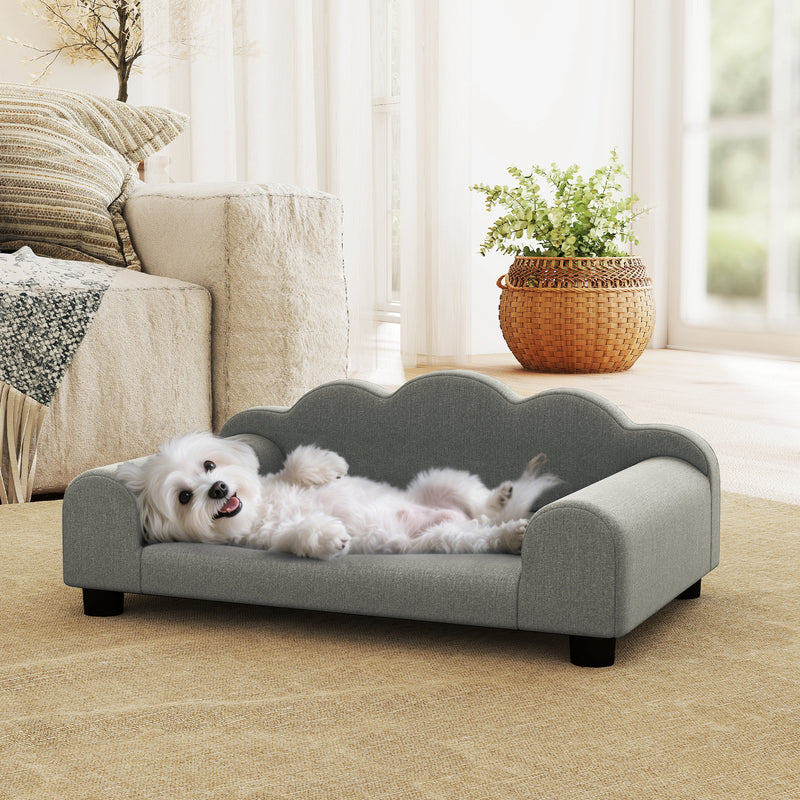 Elevated Dog Sofa Bed with Backrest and Armrests for Small Pets Ideal for Indoors Grey