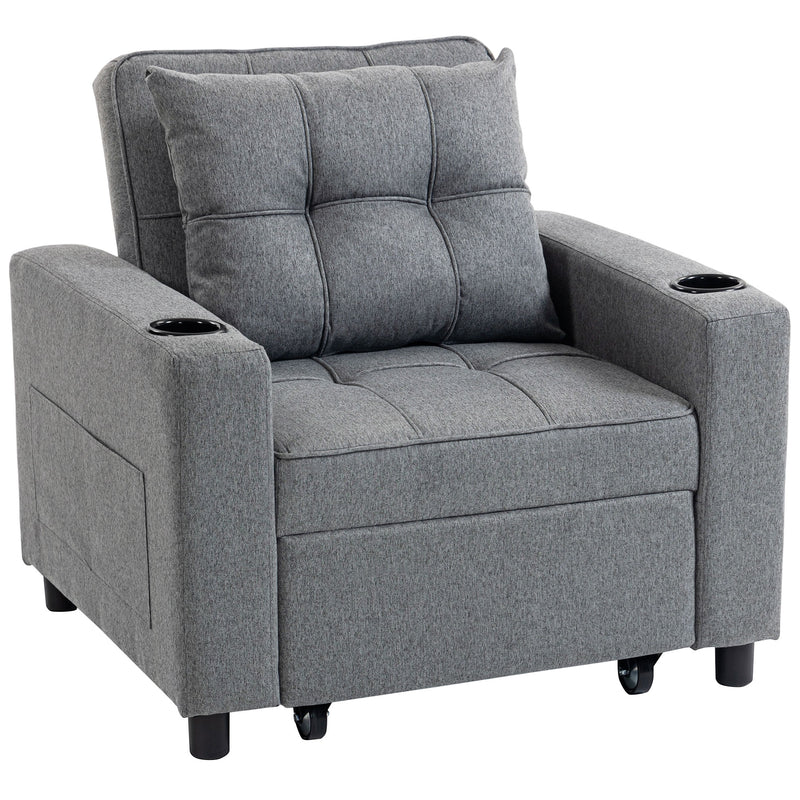 3 in 1 Convertible Single Sofa Bed Chair Ideal for Small Spaces Dark Grey Homcom
