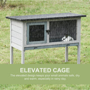 Elevated Wooden Guinea Pig Hutch with Removable Tray and Weatherproof Roof Outdoor Grey AOSOM