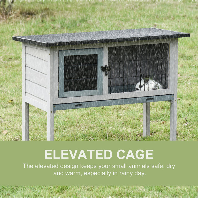Elevated Wooden Guinea Pig Hutch with Removable Tray and Weatherproof Roof Outdoor Grey AOSOM