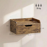 Floating Bedside Tables Set of 2 with Drawer and Shelf for Space Saving Bedroom Storage Rustic Brown AOSOM